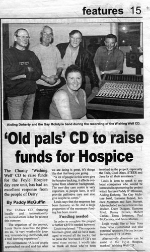 Derry News article about Wishing Well - Derry Musicians and Artists CD for Foyle Hospice produced by Louis Burns.